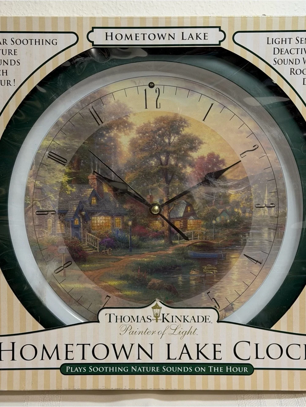 NEW Thomas Kinkade 13-Inch Nature Sounds Wall Clock Auto Night Time Music-off